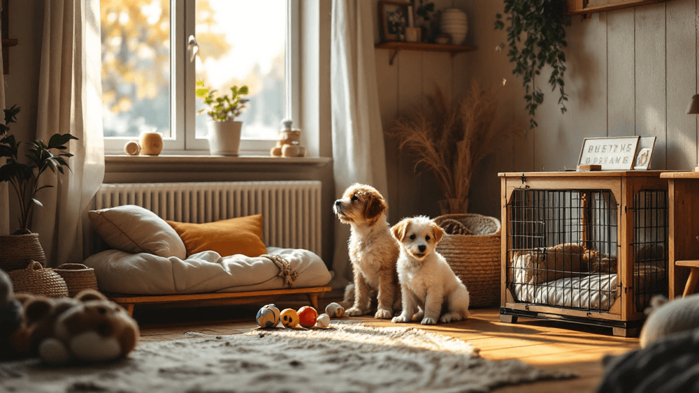 Salon chaleureux sécurisé pour l'arrivée d'un chiot